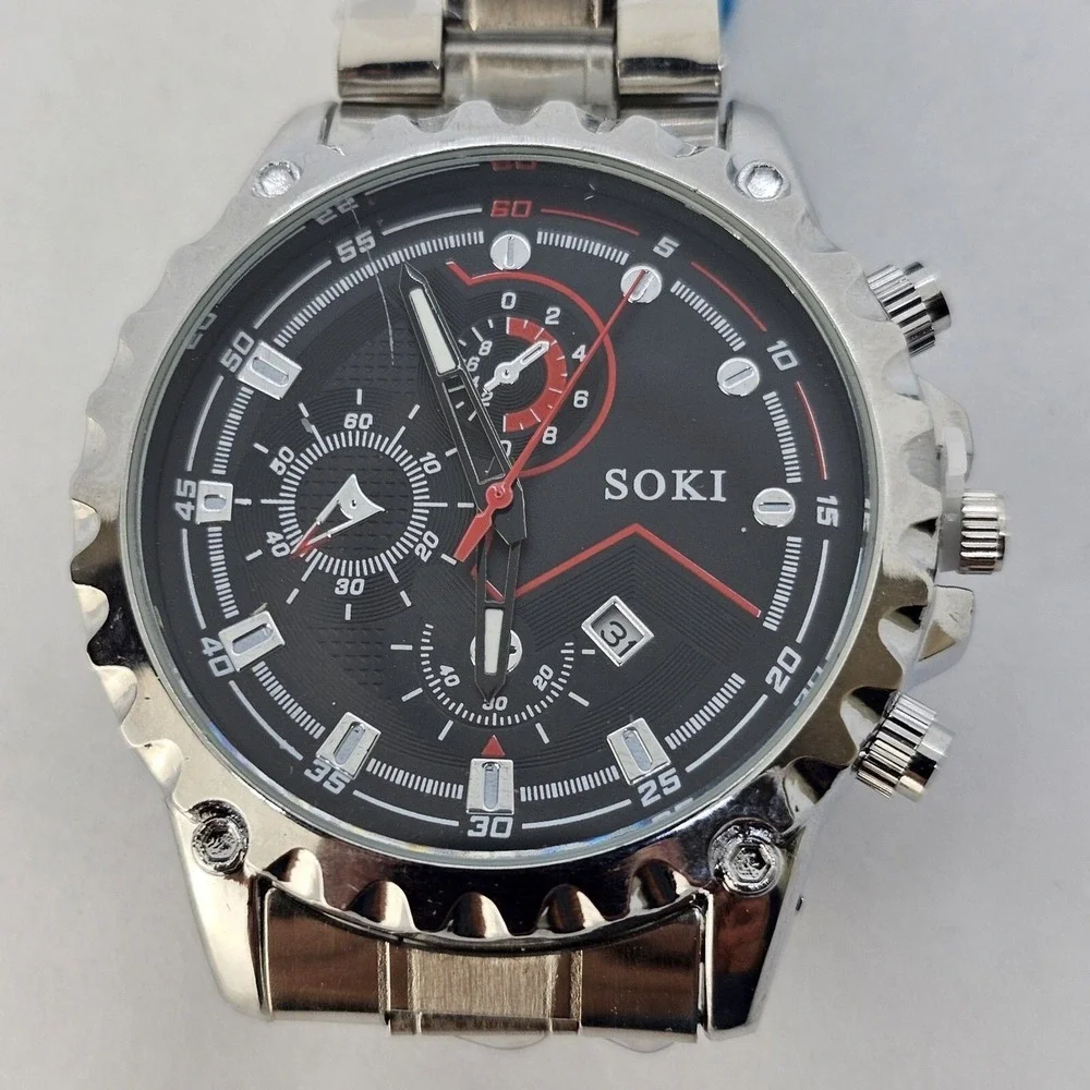 45MM Men's Watch Gray Case Black Dial‎ Date Indicator Gray Band 8